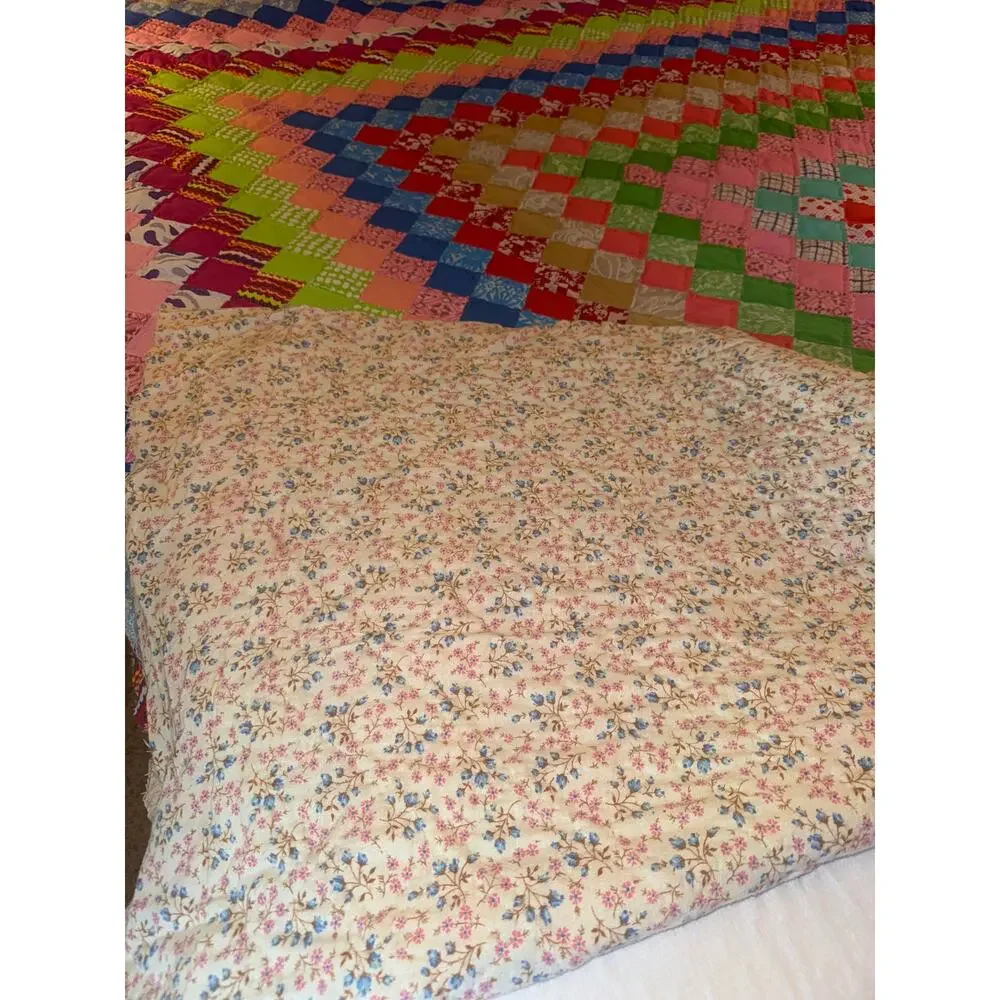 Vintage Trip Around The World Patchwork Quilt Brightly Colored King